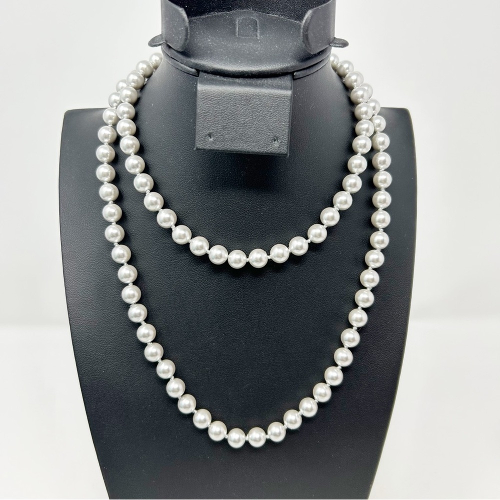 Vintage Monet Silver Tone Glass Faux Pearl Beaded Long Necklace 34" Elegant